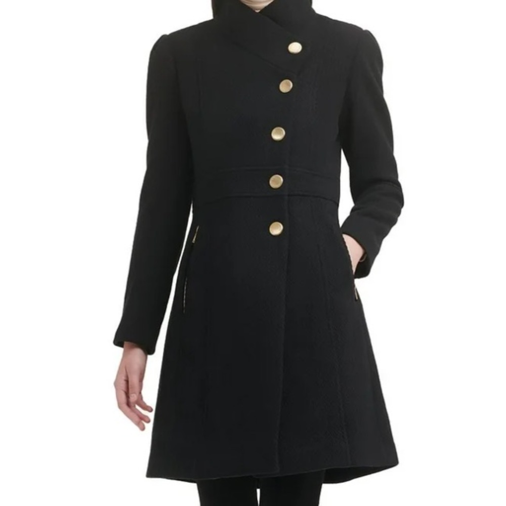 Guess Womens Wool Blend Textured Pea Coat